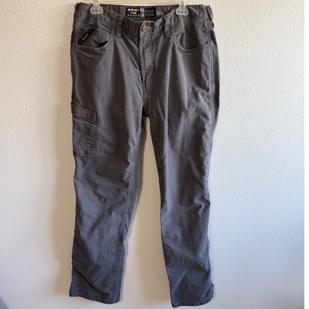 Ariat Rebar M4 Size 35 Relaxed Straight Jeans Gray Western Workwear Utility